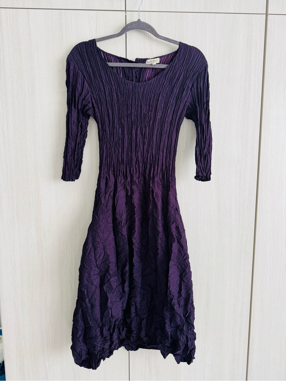 Textured Deep Purple Long Sleeve Midi Dress by Alquema from Australia